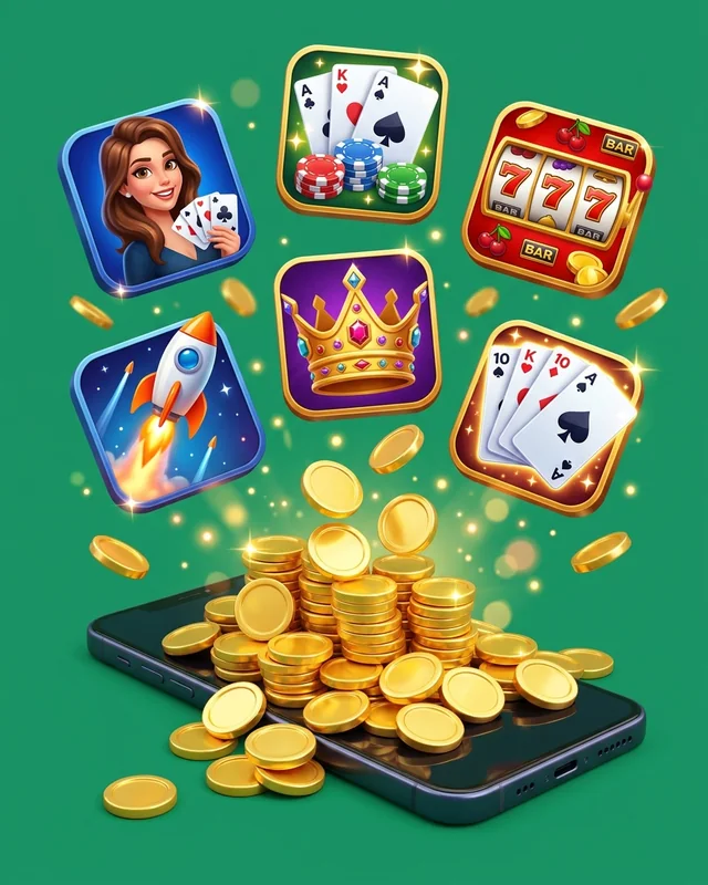 MasterGame app icons and gold coins over a phone